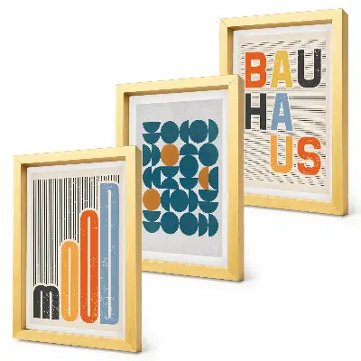 Set van ingelijste schilderijen met geometrische patronen in Bauhaus-stijl