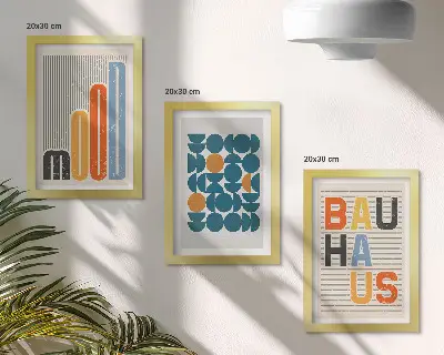 Set van ingelijste schilderijen met geometrische patronen in Bauhaus-stijl