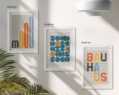 Set van ingelijste schilderijen met geometrische patronen in Bauhaus-stijl