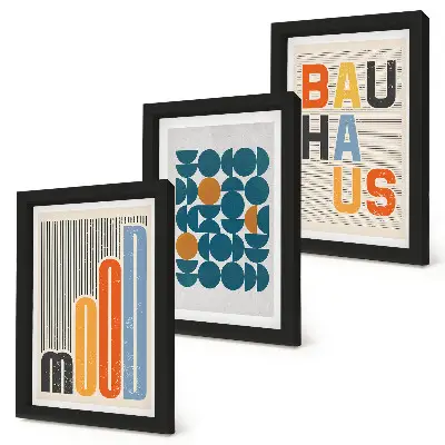 Set van ingelijste schilderijen met geometrische patronen in Bauhaus-stijl
