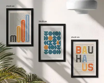 Set van ingelijste schilderijen met geometrische patronen in Bauhaus-stijl