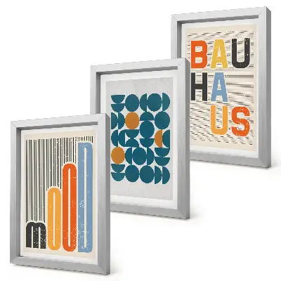 Set van ingelijste schilderijen met geometrische patronen in Bauhaus-stijl