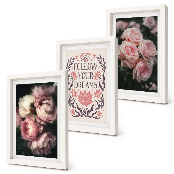 Gallery wall Vintage rozen met een inscriptie over dromen.