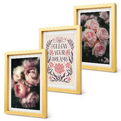 Gallery wall Vintage rozen met een inscriptie over dromen.
