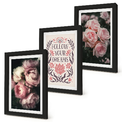 Gallery wall Vintage rozen met een inscriptie over dromen.