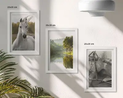Gallery wall witte paarden bij de rivier in een natuurlijk landschap