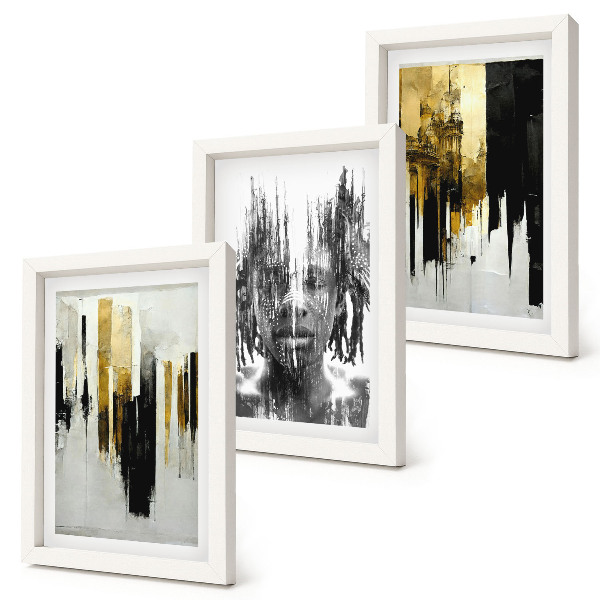 Gallery wall Het contrast tussen abstracties, portretten en architectuur.