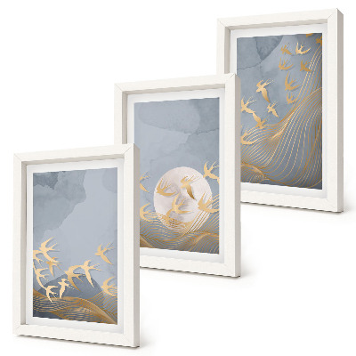Gallery wall Vogels in vlucht tegen de hemel en de maan.