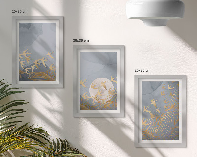 Gallery wall Vogels in vlucht tegen de hemel en de maan.