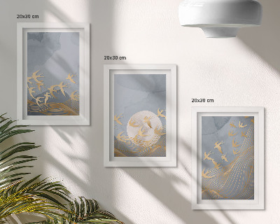 Gallery wall Vogels in vlucht tegen de hemel en de maan.