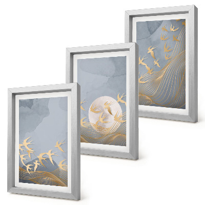 Gallery wall Vogels in vlucht tegen de hemel en de maan.