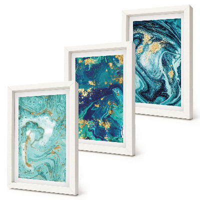 Set van ingelijste schilderijen Turquoise abstractie van gemorste verf