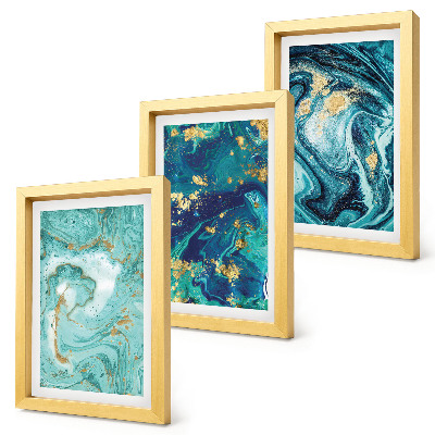 Set van ingelijste schilderijen Turquoise abstractie van gemorste verf