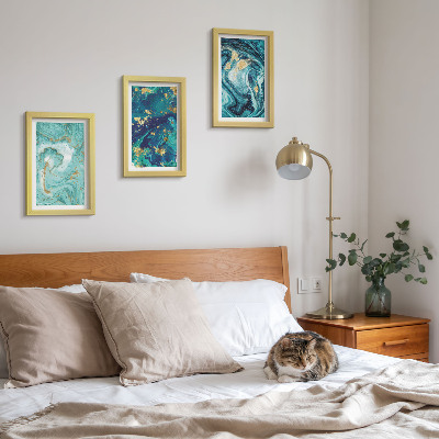 Set van ingelijste schilderijen Turquoise abstractie van gemorste verf