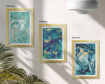 Set van ingelijste schilderijen Turquoise abstractie van gemorste verf