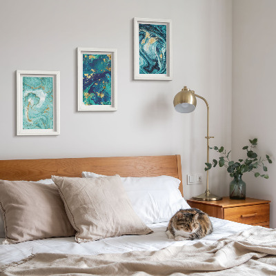 Set van ingelijste schilderijen Turquoise abstractie van gemorste verf