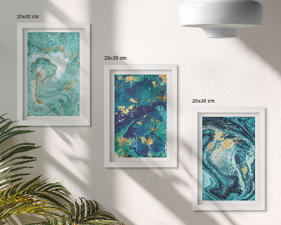 Set van ingelijste schilderijen Turquoise abstractie van gemorste verf