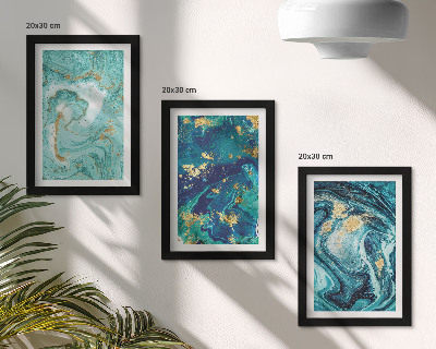 Set van ingelijste schilderijen Turquoise abstractie van gemorste verf