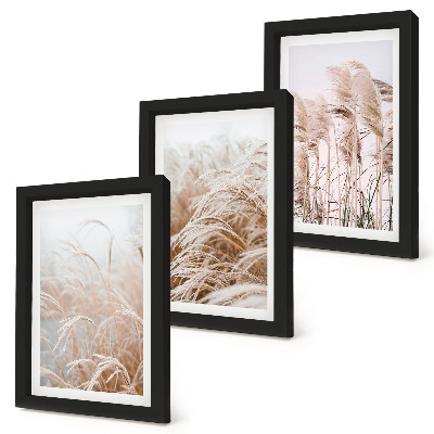 Gallery wall Grasvelden in delicate tinten bruin en beige.