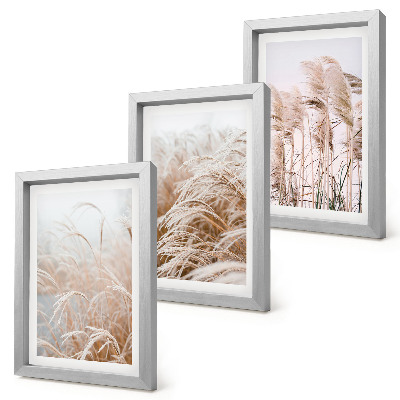 Gallery wall Grasvelden in delicate tinten bruin en beige.