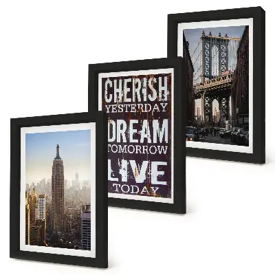 Gallery wall met landschappen van New York City en een inspirerend citaat