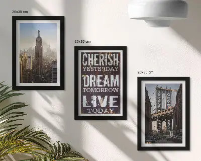 Gallery wall met landschappen van New York City en een inspirerend citaat