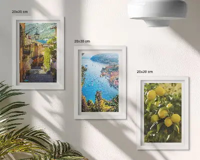 Wanddecoratie schilderachtige kuststraatjes met uitzicht op zee en citroenen