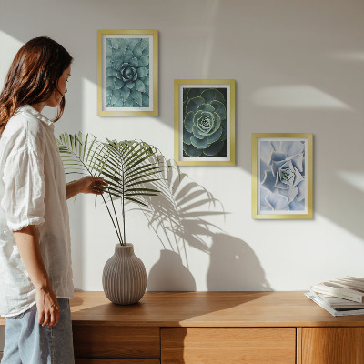 Gallery wall Vetplanten in groene en turquoise tinten.