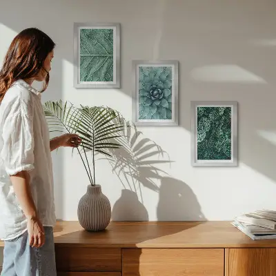 Set ingelijste schilderijen met close-ups van vetplanten en bladeren