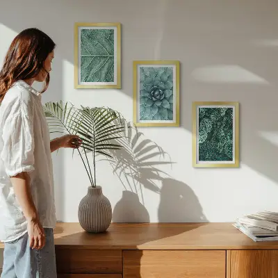 Set ingelijste schilderijen met close-ups van vetplanten en bladeren