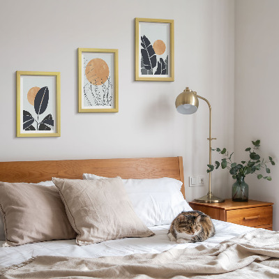 Set van ingelijste schilderijen Plantenpatronen met grote zonnen, minimalistische stijl