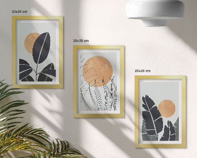 Set van ingelijste schilderijen Plantenpatronen met grote zonnen, minimalistische stijl