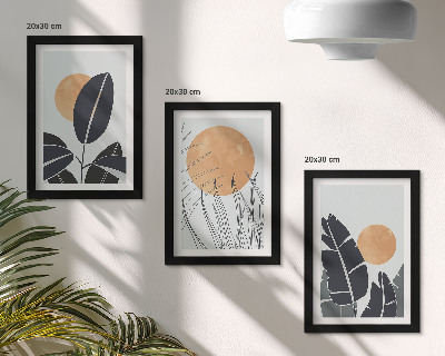 Set van ingelijste schilderijen Plantenpatronen met grote zonnen, minimalistische stijl