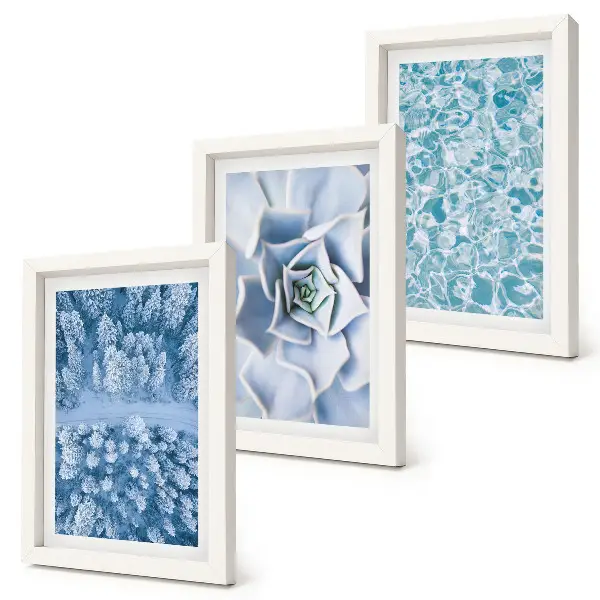 Gallery wall Winterbos met blauwe bloemen en wateroppervlak