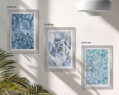 Gallery wall Winterbos, blauwe bloem, blauw wateroppervlak