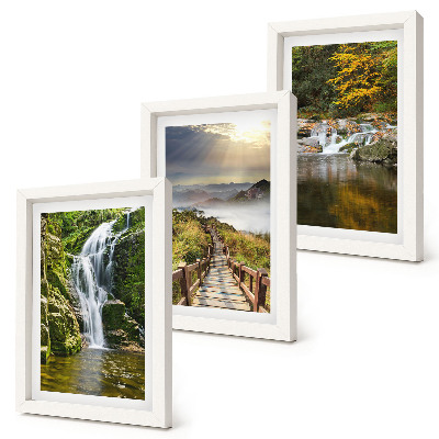 Set van ingelijste schilderijen Watervallen, bergen, wolkenpaden en herfstgezichten