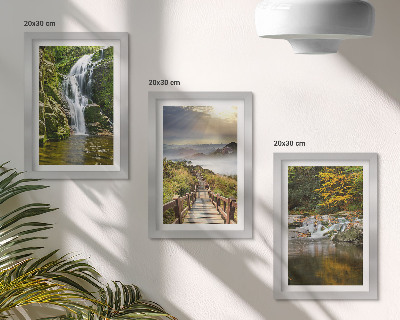 Set van ingelijste schilderijen Watervallen, bergen, wolkenpaden en herfstgezichten