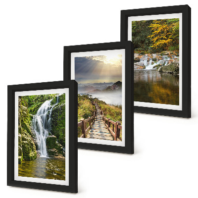 Set van ingelijste schilderijen Watervallen, bergen, wolkenpaden en herfstgezichten