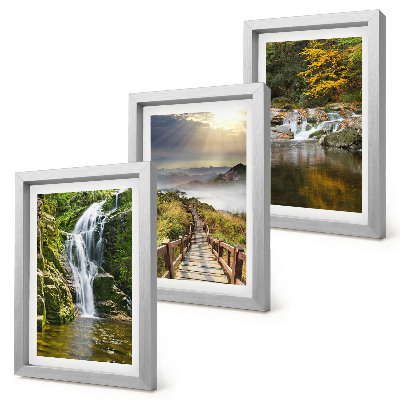 Set van ingelijste schilderijen Watervallen, bergen, wolkenpaden en herfstgezichten