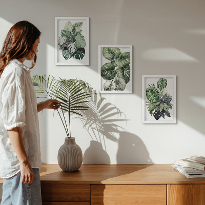 Gallery wall Groene bladeren van tropische planten, aquarelverf