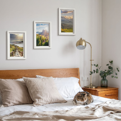Gallery wall Berglandschappen met bloemen, lucht en pad