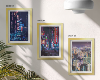 Set van ingelijste schilderijen Nachtelijke stadsgezichten met neonlichten