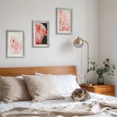 Set van ingelijste schilderijen met pastelroze flamingo's in delicate tinten
