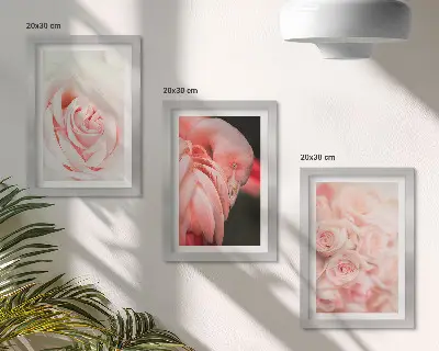 Set van ingelijste schilderijen met pastelroze flamingo's in delicate tinten