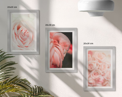 Set van ingelijste schilderijen Pastelroze en flamingo's in delicate tinten.