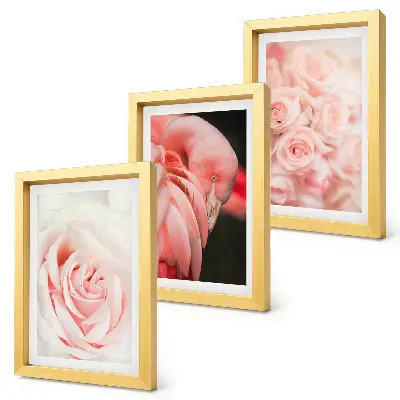 Set van ingelijste schilderijen met pastelroze flamingo's in delicate tinten