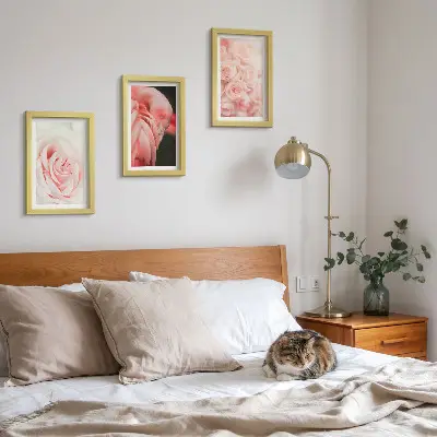 Set van ingelijste schilderijen met pastelroze flamingo's in delicate tinten