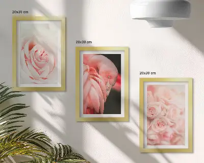 Set van ingelijste schilderijen met pastelroze flamingo's in delicate tinten