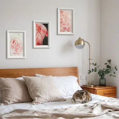 Set van ingelijste schilderijen met pastelroze flamingo's in delicate tinten