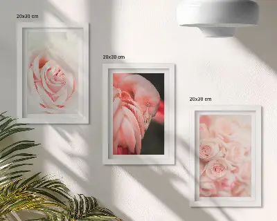 Set van ingelijste schilderijen met pastelroze flamingo's in delicate tinten